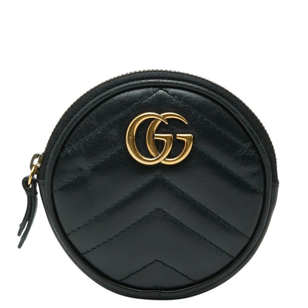 Gucci GG Marmont Quilted Heart coin case Wallet Black Leather